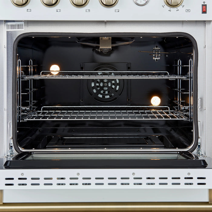 FORNO Marco 30" 4.32 cu.ft. Gas Range with 4 Burners and Temperature Gauge in White with Antique Brass Accents, FFSGS6277-30WHT