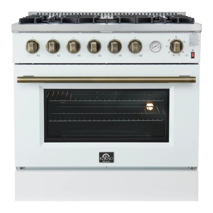 FORNO Marco 36" 5.36 cu.ft. Gas Range with 6 Burners and Temperature Gauge in Black with Antique Brass Accents, FFSGS6277-36WHT