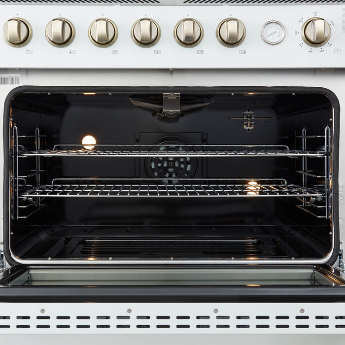 FORNO Marco 36" 5.36 cu.ft. Gas Range with 6 Burners and Temperature Gauge in Black with Antique Brass Accents, FFSGS6277-36WHT