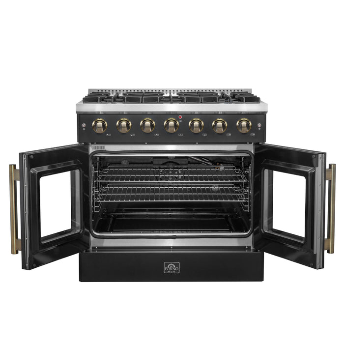 FORNO Galiano 36" 5.36 cu. ft. French Door Gas Range with 6 Sealed Burners in Black with Antique Brass Accents, FFSGS6444-36BLK
