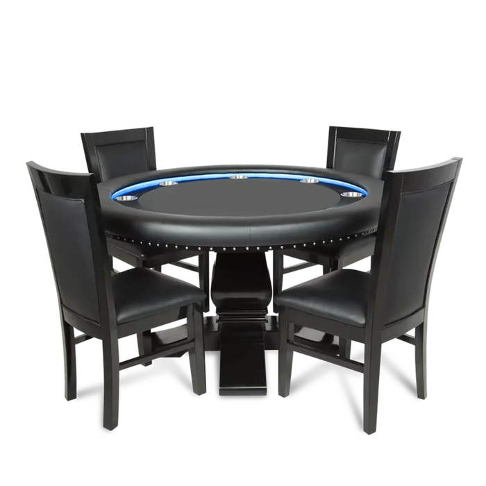 BBO Poker Tables Ginza LED Round Poker Table - With Four Matching Dining Chairs and Round Dining Top