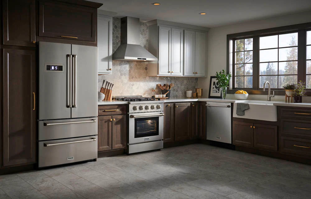 Thor Kitchen Package - 30" Electric Range, Range Hood, Refrigerator, Dishwasher, Wine Cooler, AP-TRE3001-W-3