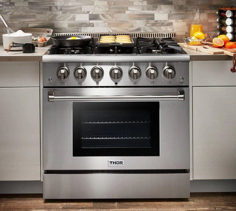 Thor Kitchen 36" Propane Gas Range and 36" Range Hood Package, AP-HRG3618ULP