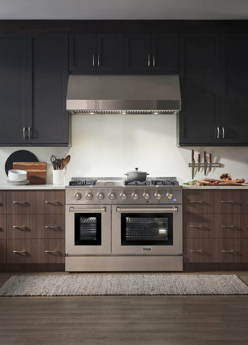 Thor Kitchen Package - 48" Dual Fuel Range, Range Hood, Refrigerator, Dishwasher, Microwave, Wine Cooler, AP-HRD4803U-8