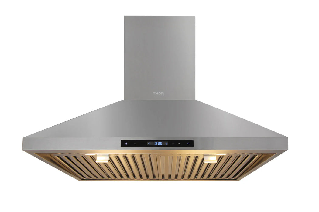 Thor Kitchen Package - 30" Electric Range, Range Hood, Refrigerator with Water and Ice Dispenser, Dishwasher, Wine Cooler, AP-TRE3001-W-8
