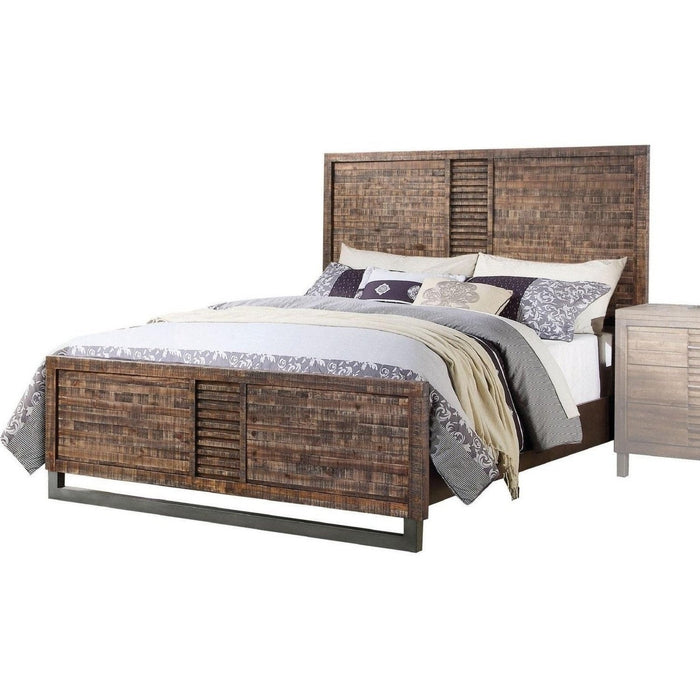 Homeroots Queen-Sized Bed in Elegant Brown and Black, Crafted from Solid Wood