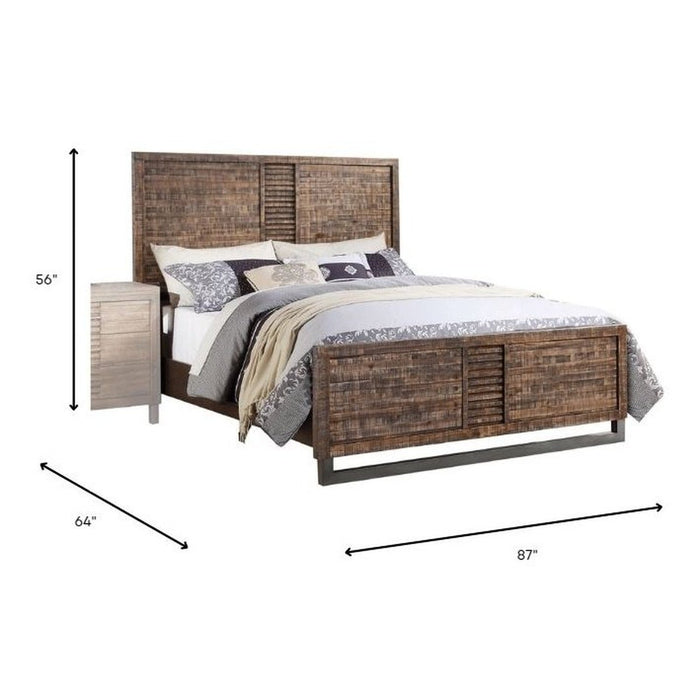 Homeroots Queen-Sized Bed in Elegant Brown and Black, Crafted from Solid Wood