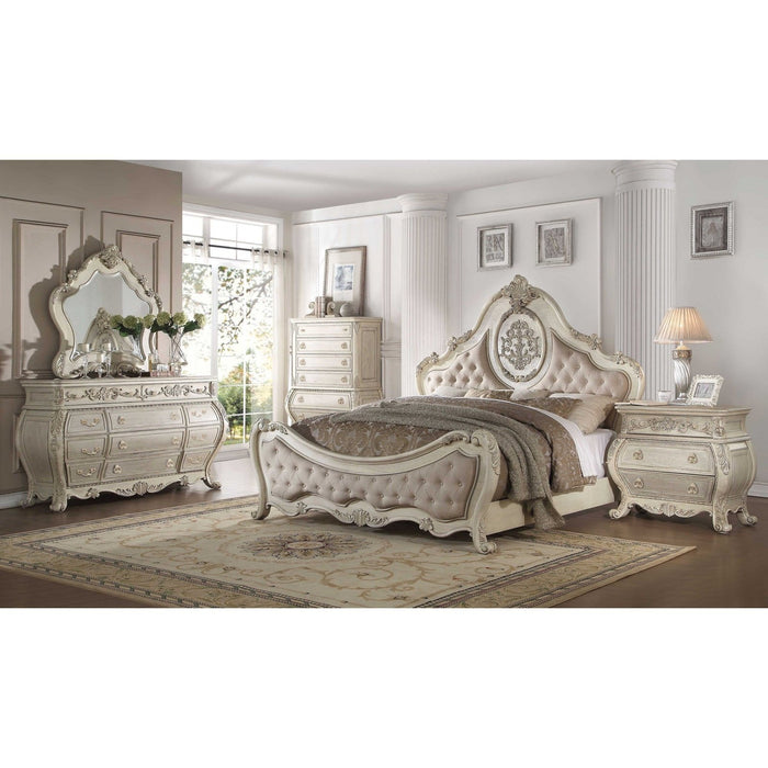 Homeroots Tufted Beige Linen Bed with Nailhead Trim