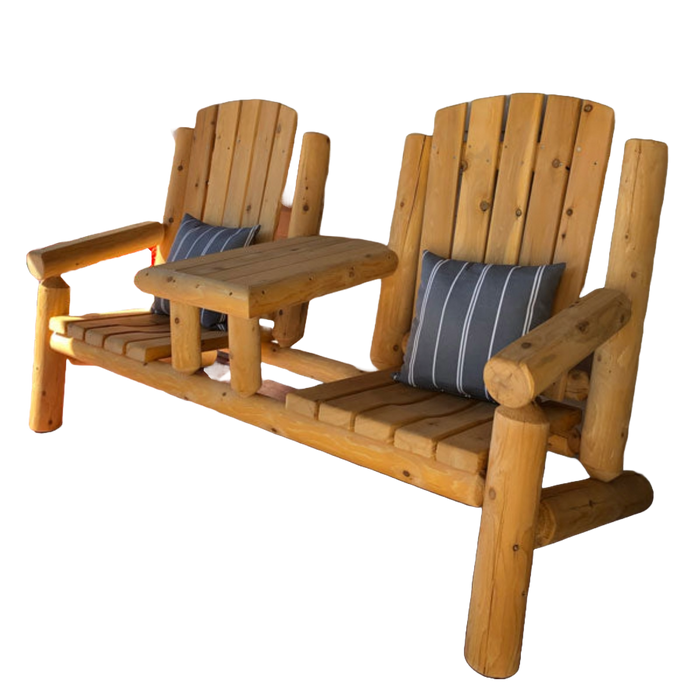 Adirondack Log Gossip Bench with Table by Leisurecraft