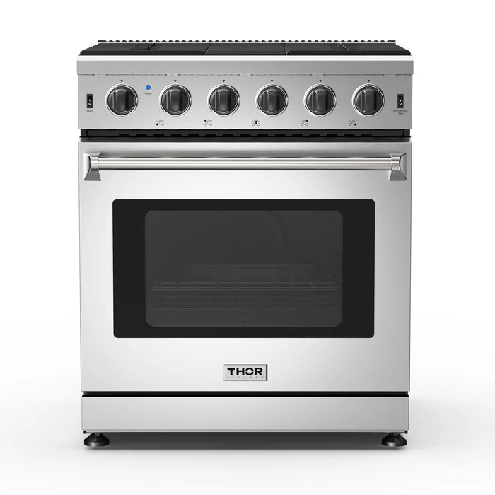 Thor Kitchen Package - 30" Gas Range, Range Hood, Refrigerator with Water and Ice Dispenser, Dishwasher, AP-LRG3001U-10