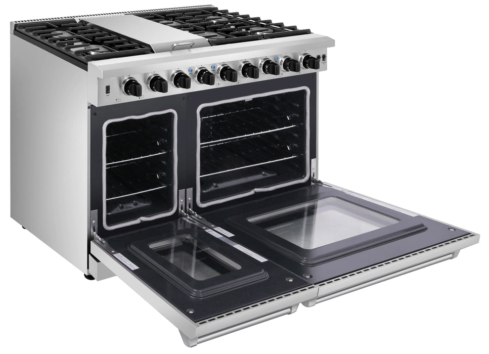 Thor Kitchen Package - 48" Propane Gas Range, Range Hood, Refrigerator, Dishwasher, Wine Cooler, Microwave, AP-LRG4807ULP-W-10