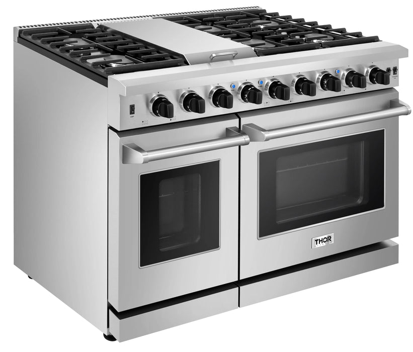 Thor Kitchen Package - 48" Propane Gas Range, Range Hood, Refrigerator, Dishwasher, Wine Cooler, Microwave, AP-LRG4807ULP-W-10