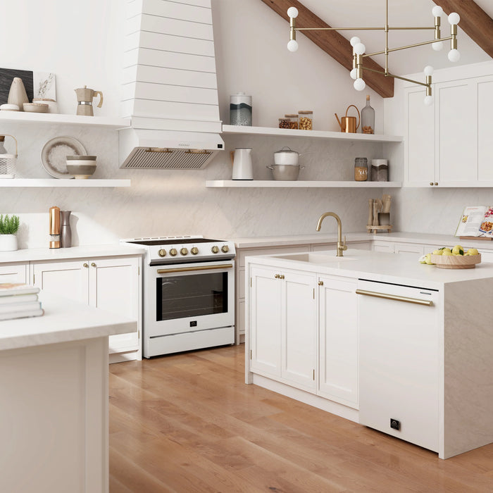 Forno Espresso Package - 30" Induction Range, Range Hood, 36" Refrigerator with Ice Maker and Dishwasher in White, AP-4-0982WHT-1