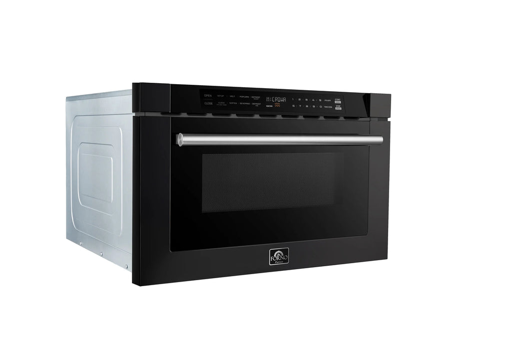 Forno Espresso Package - 30" Gas Range, 36" Refrigerator with Ice Maker, Dishwasher and 24" Microwave Drawer in Black with Silver Accents, AP-FFSGS1116-30BLK-S-5
