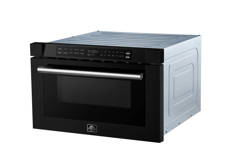 Forno Espresso Package - 30" Gas Range, 36" Refrigerator with Ice Maker, Dishwasher and 24" Microwave Drawer in Black with Silver Accents, AP-FFSGS1116-30BLK-S-5