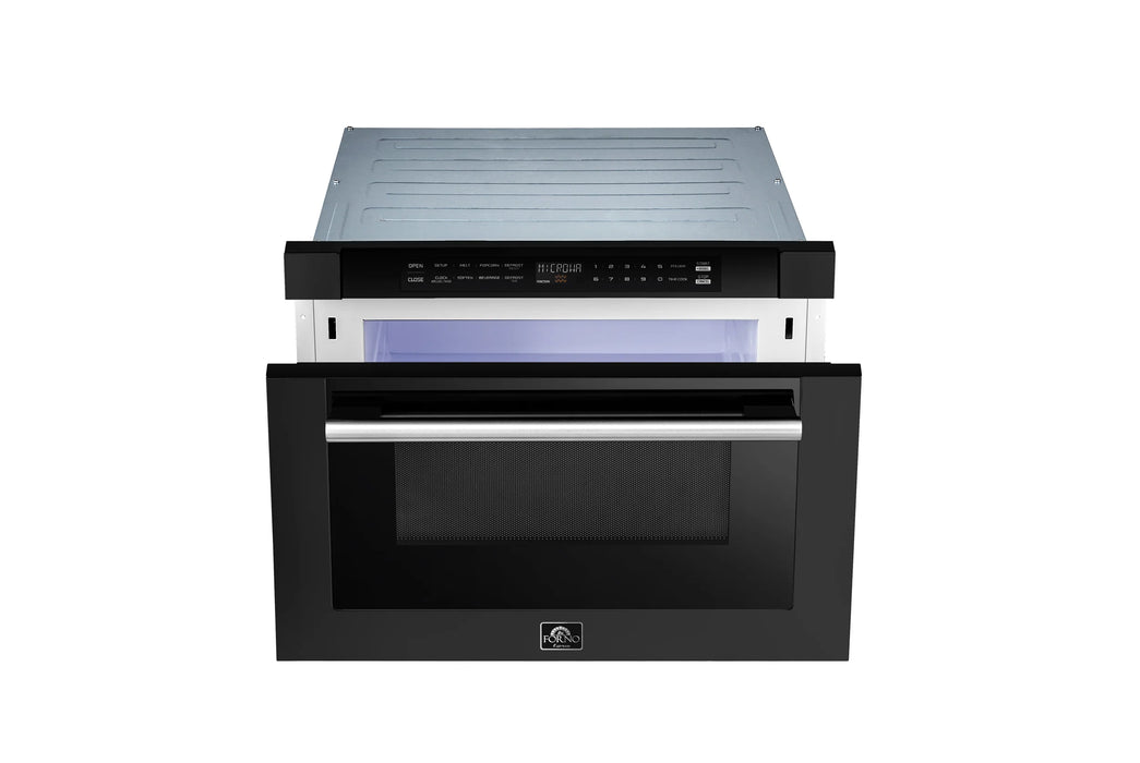 Forno Espresso Package - 30" Gas Range, 36" Refrigerator with Ice Maker, Dishwasher and 24" Microwave Drawer in Black with Silver Accents, AP-FFSGS1116-30BLK-S-5