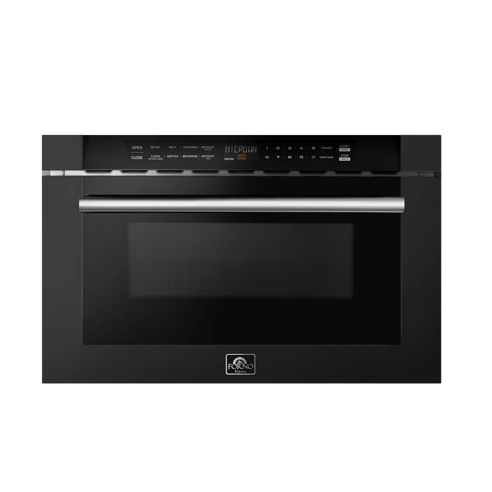 Forno Espresso Package - 30" Gas Range, 36" Refrigerator with Ice Maker, Dishwasher and 24" Microwave Drawer in Black with Silver Accents, AP-FFSGS1116-30BLK-S-5