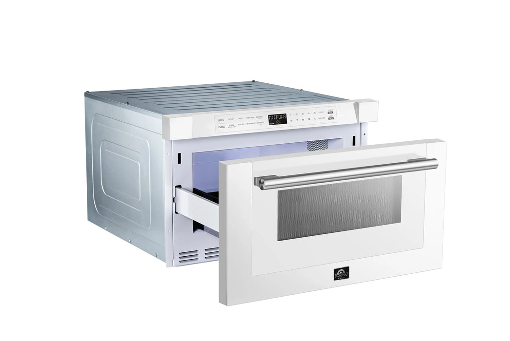 FORNO Espresso Capoliveri 24" 1.2 cu. ft. Built-In Microwave Drawer in White with Silver Handles, FMWDR3000-24WHT