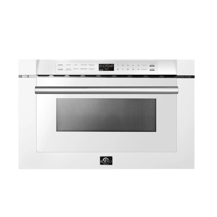 FORNO Espresso Capoliveri 24" 1.2 cu. ft. Built-In Microwave Drawer in White with Silver Handles, FMWDR3000-24WHT