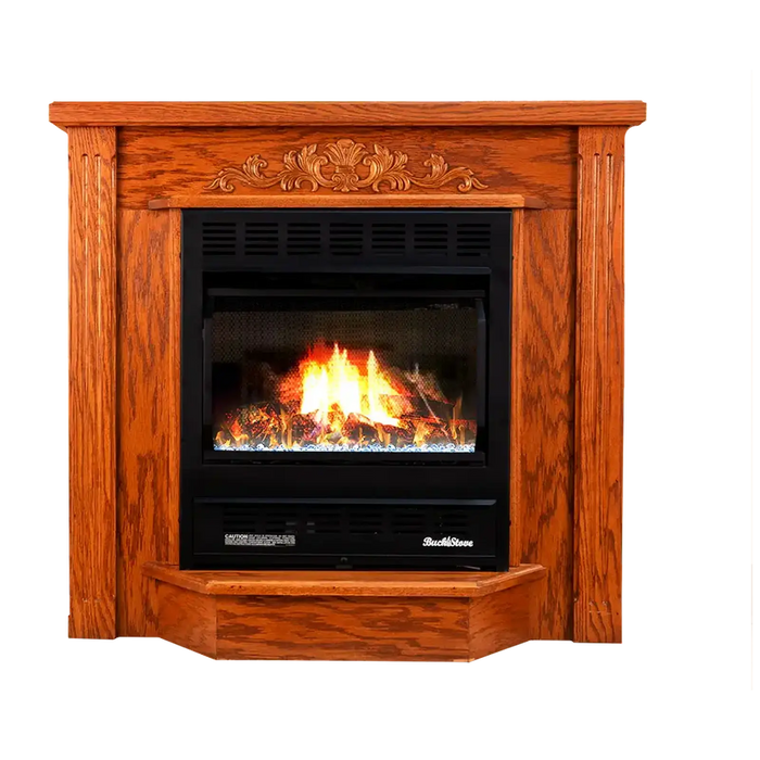 Buck Stove Model 1127 Deluxe Corner Mantel - Dark Oak