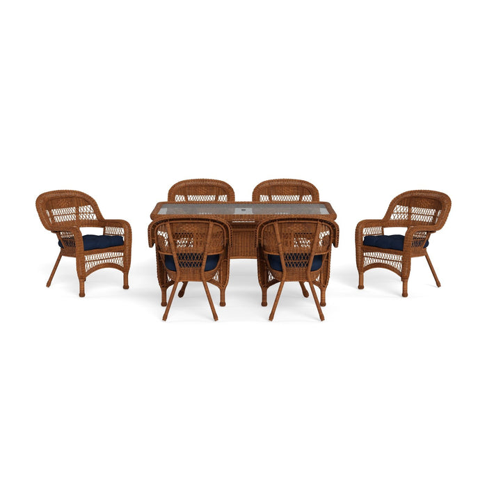 Tortuga Outdoor Portside 7Pc Dining Set - 6 Chairs - 66" Dining Table - Amber - Navy