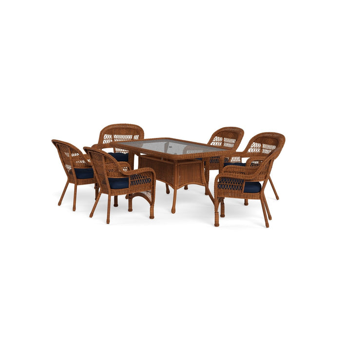 Tortuga Outdoor Portside 7Pc Dining Set - 6 Chairs - 66" Dining Table - Amber - Navy