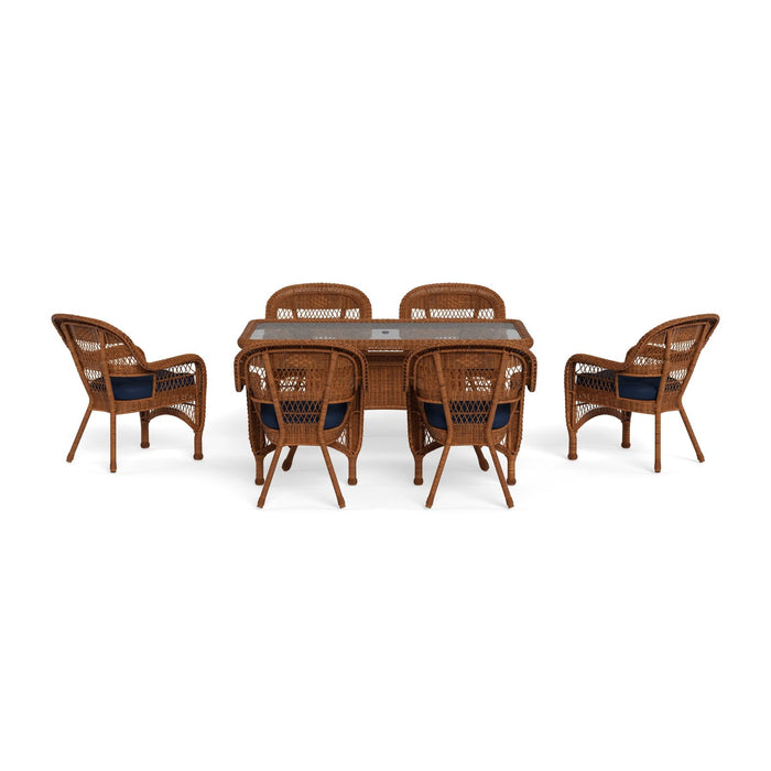 Tortuga Outdoor Portside 7Pc Dining Set - 6 Chairs - 66" Dining Table - Amber - Navy