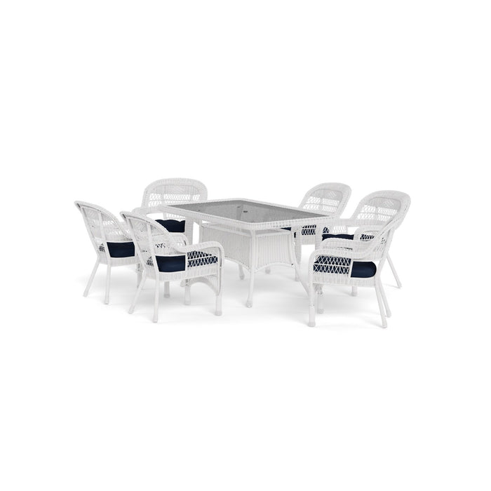 Tortuga Outdoor Portside 7Pc Dining Set (6 chairs, 66" dining table) - White - Navy