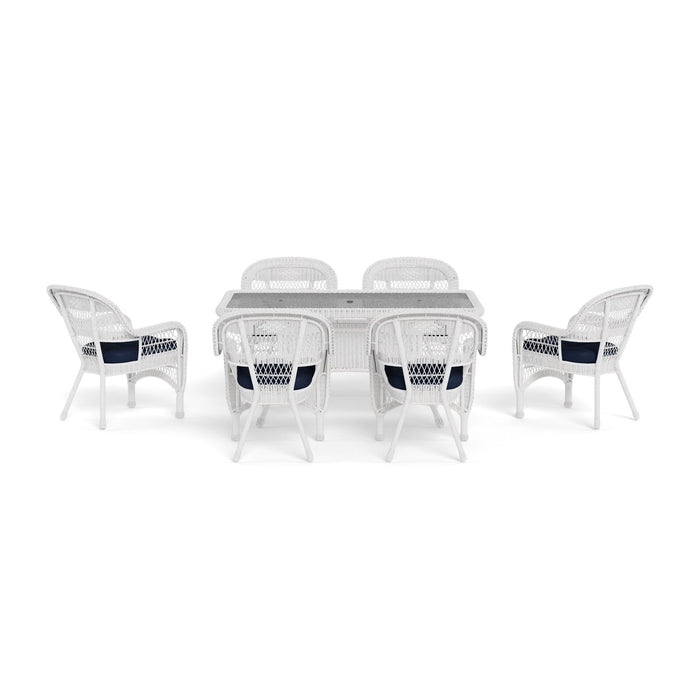 Tortuga Outdoor Portside 7Pc Dining Set (6 chairs, 66" dining table) - White - Navy