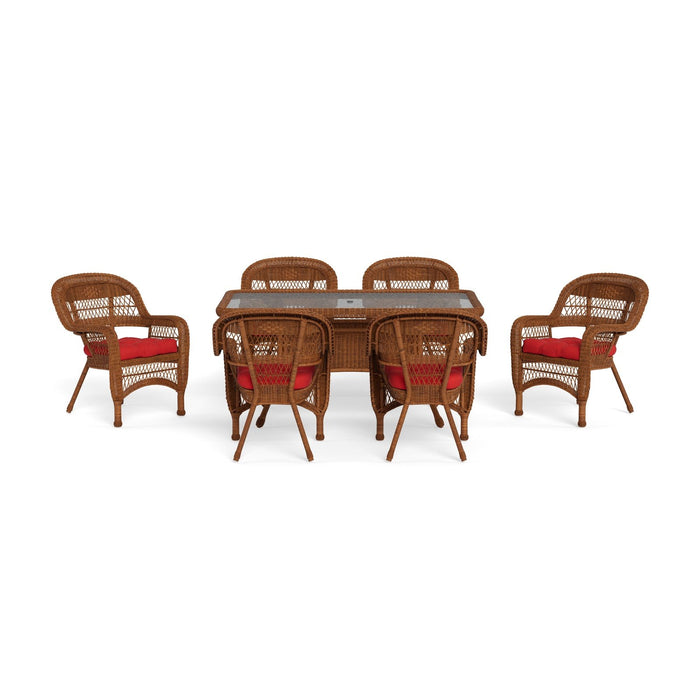 Tortuga Outdoor Portside 7Pc Dining Set - 6 Chairs - 66" Dining Table - Amber - Red