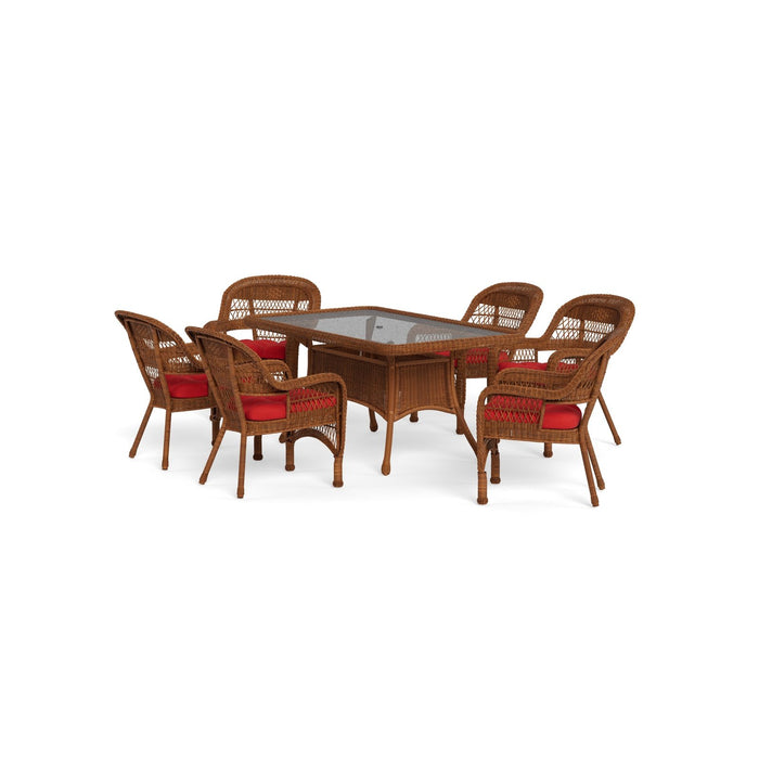 Tortuga Outdoor Portside 7Pc Dining Set - 6 Chairs - 66" Dining Table - Amber - Red