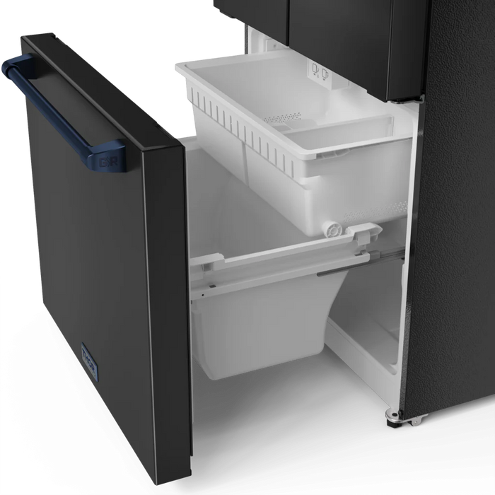 Gordon Ramsay by THOR Kitchen 30" 17.5 cu. ft. French Door Counter Depth Refrigerator with Ice Maker in Matte Black with Navy Blue Accents, RF3017FFD00-BLU