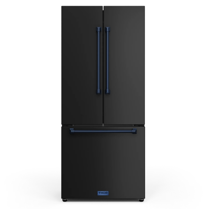 Gordon Ramsay by THOR Kitchen Package - 30" Gas Range, 30" Refrigerator with Ice Maker and Dishwasher in Black Matte with Navy Blue Accents, AP-RSG30BLP-BLU-1