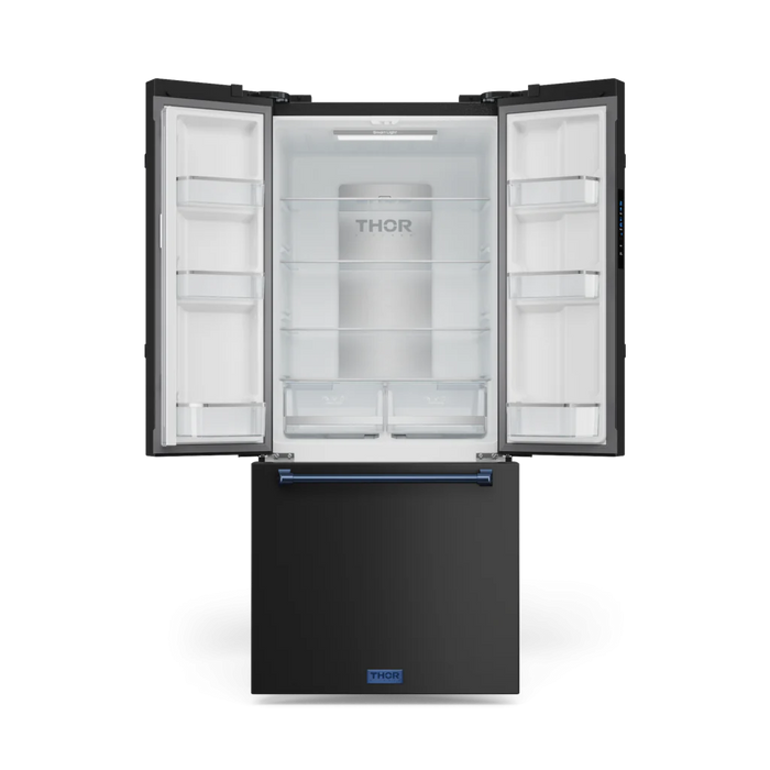 Gordon Ramsay by THOR Kitchen Package - 36" Gas Range, 30" Refrigerator with Ice Maker and Dishwasher in Black Matte with Navy Blue Accents, AP-RSG36B-BLU-1