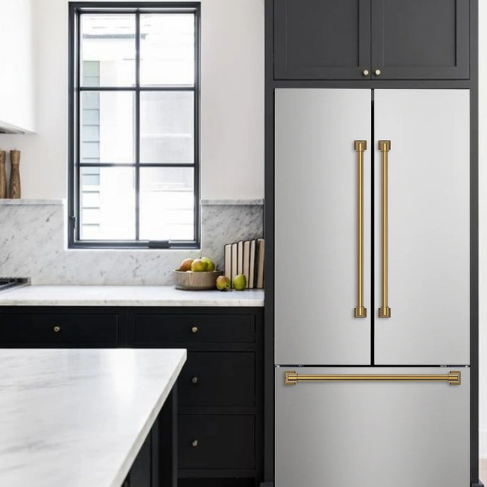 Gordon Ramsay by THOR Kitchen Package - 48" Gas Range, 30" Refrigerator with Ice Maker and Dishwasher in Stainless Steel with Bronze Accents, AP-RSG48E-BRZ-1