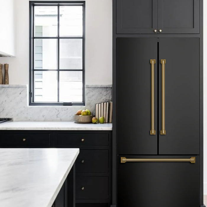 Gordon Ramsay by THOR Kitchen 30" 17.5 cu. ft. French Door Counter Depth Refrigerator with Ice Maker in Matte Black with Bronze Accents, RF3017FFD00-BRZ