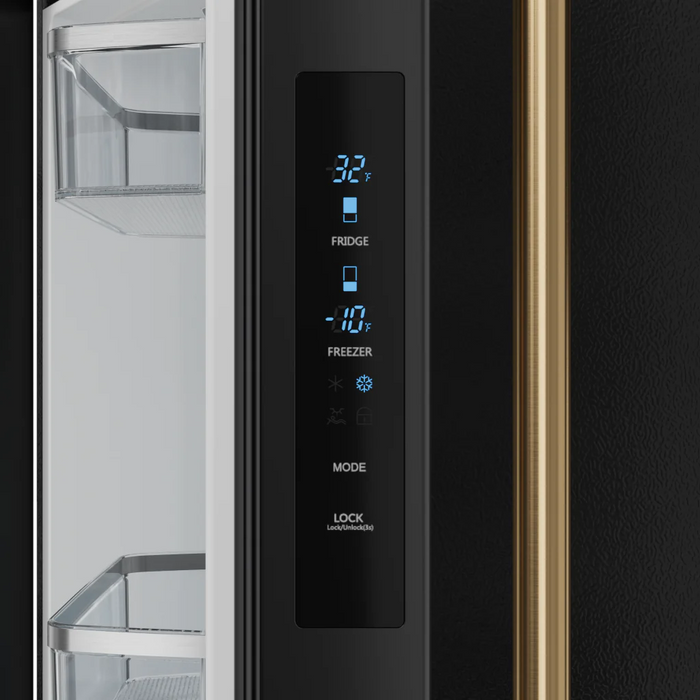 Gordon Ramsay by THOR Kitchen 30" 17.5 cu. ft. French Door Counter Depth Refrigerator with Ice Maker in Matte Black with Bronze Accents, RF3017FFD00-BRZ
