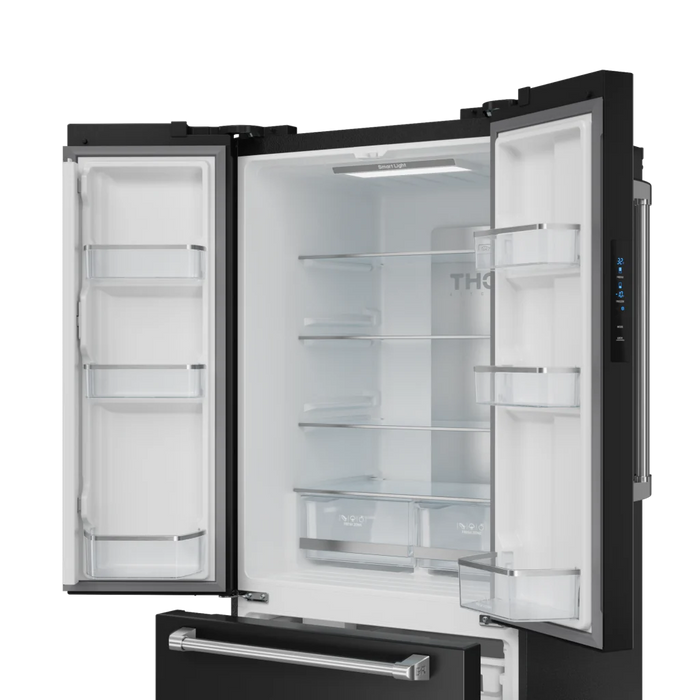 Gordon Ramsay by THOR Kitchen 30" 17.5 cu. ft. French Door Counter Depth Refrigerator with Ice Maker in Matte Black with Stainless Steel Accents, RF3017FFD00-SS