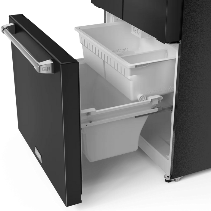 Gordon Ramsay by THOR Kitchen 30" 17.5 cu. ft. French Door Counter Depth Refrigerator with Ice Maker in Matte Black with Stainless Steel Accents, RF3017FFD00-SS