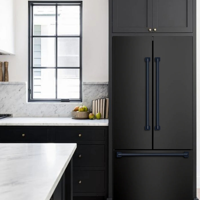 Gordon Ramsay by THOR Kitchen Package - 30" Electric Range, 30" Refrigerator with Ice Maker and Dishwasher in Black Matte with Navy Blue Accents, AP-RSE30B-BLU-1