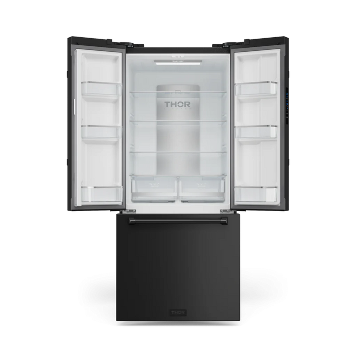 Gordon Ramsay by THOR Kitchen Package - 30" Electric Range, 30" Refrigerator with Ice Maker and Dishwasher in Black Matte with Black Accents, AP-RSE30B-1