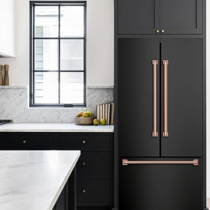Gordon Ramsay by THOR Kitchen Package - 30" Electric Range, 30" Refrigerator with Ice Maker and Dishwasher in Black Matte with Rose Gold Accents, AP-RSE30B-RSG-1