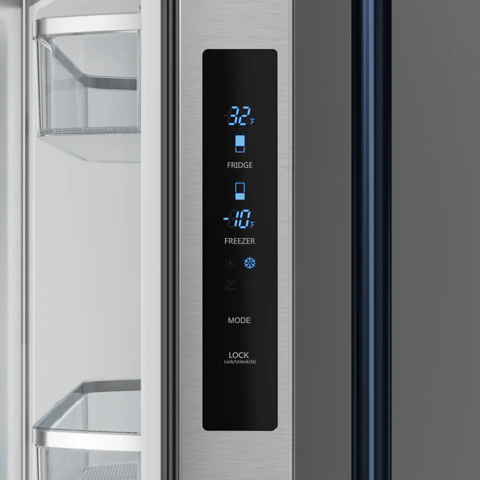 Gordon Ramsay by THOR Kitchen 30" 17.5 cu. ft. French Door Counter Depth Refrigerator with Ice Maker in Stainless Steel with Navy Blue Accents, RF3017FFD99-BLU
