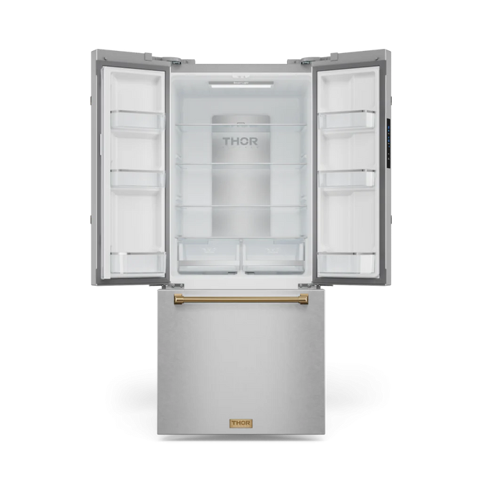 Gordon Ramsay by THOR Kitchen Package - 30" Electric Range, 30" Refrigerator with Ice Maker and Dishwasher in Stainless Steel with Bronze Accents, AP-RSE30-BRZ-1