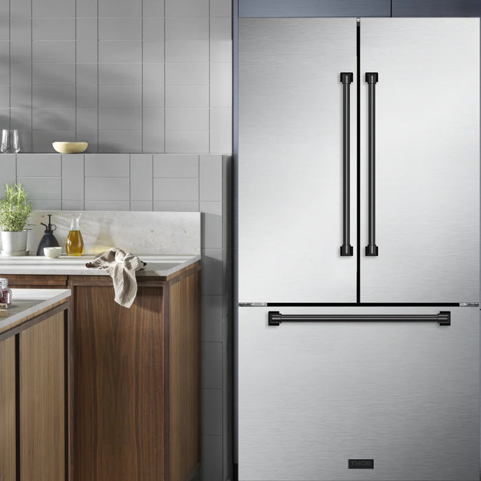 Gordon Ramsay by THOR Kitchen Package - 36" Gas Range, 36" Refrigerator with Ice Maker and Dishwasher in Stainless Steel with Black Accents, AP-RSG36LP-BLK-2