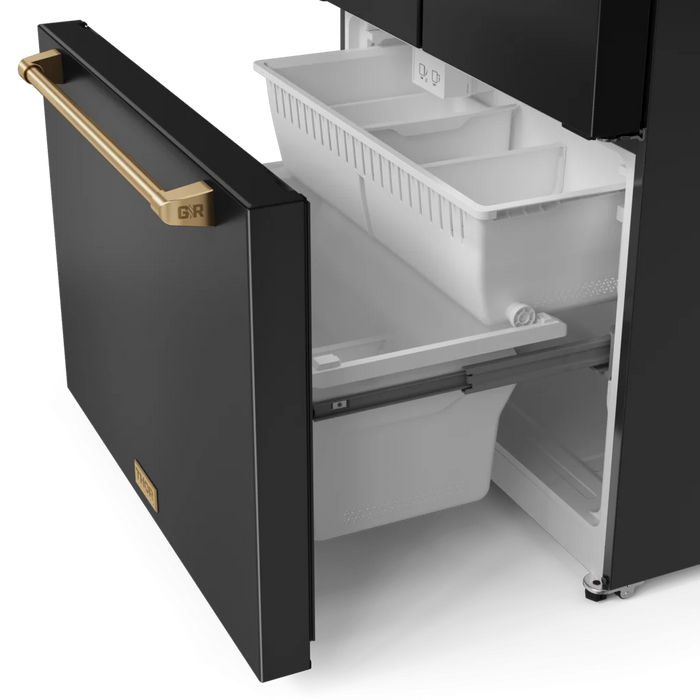 Gordon Ramsay by THOR Kitchen 36" 20.3 cu. ft. French Door Counter Depth Refrigerator with Ice Maker in Matte Black with Bronze Accents, RF3621CTD00-BRZ