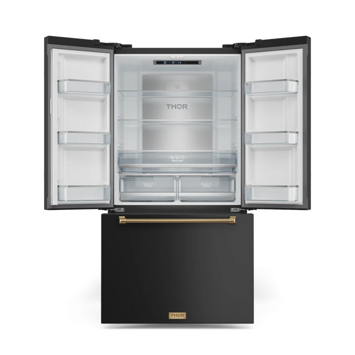 Gordon Ramsay by THOR Kitchen Package - 30" Gas Range, 36" Refrigerator with Ice Maker and Dishwasher in Black Matte with Bronze Accents, AP-RSG30B-BRZ-2