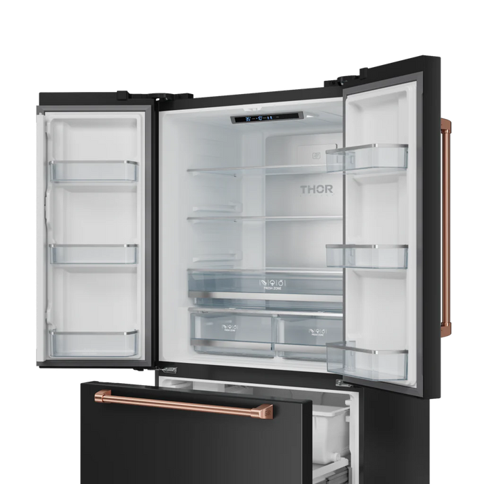 Gordon Ramsay by THOR Kitchen Package - 36" Gas Range, 36" Refrigerator with Ice Maker and Dishwasher in Black Matte with Rose Gold Accents, AP-RSG36BLP-RSG-2