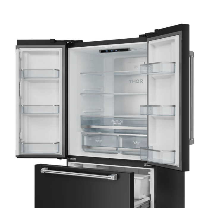 Gordon Ramsay by THOR Kitchen 36" 20.3 cu. ft. French Door Counter Depth Refrigerator with Ice Maker in Matte Black with Stainless Steel Accents, RF3621CTD00-SS