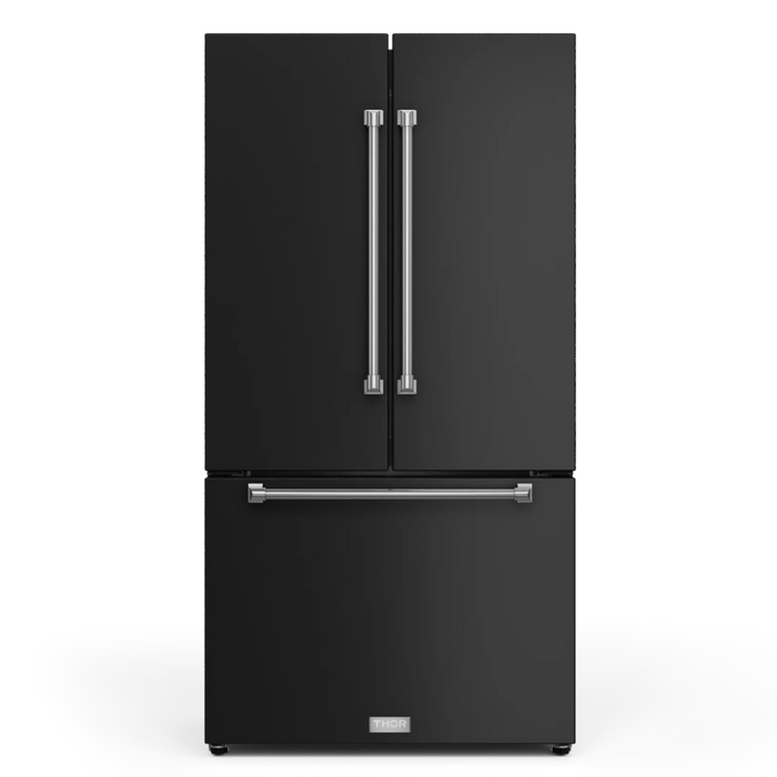 Gordon Ramsay by THOR Kitchen 36" 20.3 cu. ft. French Door Counter Depth Refrigerator with Ice Maker in Matte Black with Stainless Steel Accents, RF3621CTD00-SS